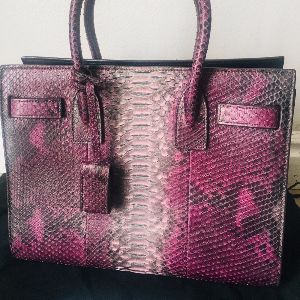 New Authentic SAINT LAURENT Baby Sac de Jour' Genuine Tote  Python Purple - Picture 5 of 9